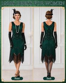 Costume anni '20 da donna, abito stile Gatsby, abito con frange, vintage, elegante - XL - Visualizzare 6