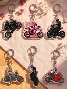 6pcs Cool Motorcycle Riders & Superbike Aesthetic Acrylic Keychains, Black Street Bike Rider, Cruiser Motorcycle Rider, Rear-View Sport Bike Rider And Red Racing Bike Rider Asymmetrical Pattern Pendants, Backpack And Car Key Accessories, Gifts For Motorcycle Enthusiasts And Riding Friends - Multicolor - View 2