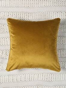 1pc Velvet Embroidered Piping Sofa Cushion Pillow Cover Without Insert - Yellow - View 3