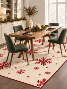 1pc Christmas Area Rug, Red & White Snowflake Holiday Carpet, With Festive Winter Snowflake Print, Rectangular Indoor Floor Mat, Suitable For Living Room, Bedroom, Dining Room, Entryway, Fireplace, Seasonal Christmas Home Decor, Cozy Winter Room Decoration Rug - Multicolor - View 8