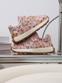 1 Pair New Floral Baby Sports Shoes, Girls Pastoral Floral Shoes, Hook And Loop Design For Easy On And Off - Pink - View 7
