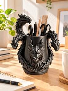 1pc Creative Three-Headed Dragon Pen Holder - Desktop Organizer, Suitable For Pencils, Brushes And Office Supplies; Home And Office Decor And Storage Accessory - Three-headed Dragon Pen Holder - View 3