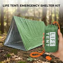 Portable Emergency Survival Tent, Snow Shelter, Tubular Fabric, Military Green Rugged Style, With Storage Bag, Whistle And Paracord, Suitable For Camping, Hiking, Outdoor Activities And Car Equipment - Multiple Styles - View 1