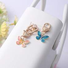 2pcs Colorful Butterfly Keychain Heart Buckle Bag Pendant, Women's Exquisite Butterfly Charm, Lightweight Easy-To-Attach Key Ring, Handbag Backpack Zipper Decoration, Multi-Scenario Daily Accessory - Multicolor - View 9