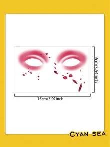 1pc Temporary Tattoo Sticker Cosplay Party Red Drip Blood Spot Face Art Pattern, Realistic Tattoo Design, Suitable For Daily Wear, Bachelorette Party Favors, Music Festivals, Games, Graduation Gifts, Lasts 3-5 Days - Red - View 4