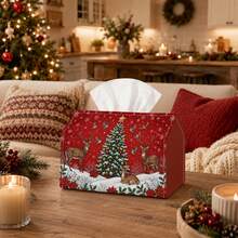 1pc Vintage Holiday Tissue Box | Multi-Functional Christmas Napkin Holder, Suitable For Home, Christmas Car Decor, Reindeer Top Hat Candy Cane Font - Seasonal Decorative Tissue Box For Living Room - Multicolor - View 8