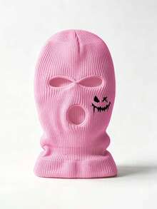 1pc Printed Smiling Face Balaclava Knitted Hat, Unisex Y2K Style Pom Pom Beanie, Outdoor Cold-Proof Casual Versatile Winter Warm Hat For Daily Commute - Knitted Hat - View 3