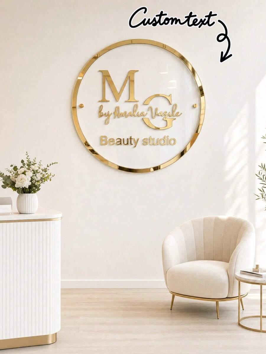 Custom Logo Floating Wall Sign | Professional Rectangular Business Signage | Barbershop, Nail Studio, Beauty Clinic, Beauty Salon Sign - Multicolor - View 1