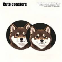 2pcs Brown & White Cartoon Shiba Inu Print Car Cup Holders, Non-Slip Durable Easy To Clean, Cup Holder Decor, Suitable For Daily Commute, Long-Distance Driving, Dating Outings And Various Scenarios, Unisex, Fashionable Car Interior Accessory And Great Gift Idea - Cute Shiba Inu - View 5