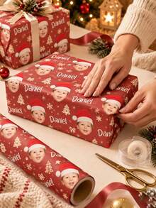 Personalized Photo Wrapping Paper, Fun Customized Portrait Photo Gift Wrapping Paper, Wedding Accessories, Couple Anniversary Gift Wrapping, Christmas Wrapping Paper With Name And Photo: Personalized Santa Hat Gift Wrapping Paper Suitable For Home - Multicolor - View 6