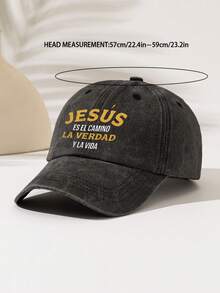 1pc "JESUS ES EL CAM NO LA VERDAD YLA VIDA" Printed Washed Baseball Cap, High-Quality All-Season Fashion Adjustable Hat, Suitable For All Ages, Comfortable And Versatile For Sports, Fitness, Parties, Work, Best Gift For Family And Friends - Washed Cap - View 2