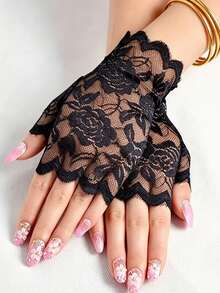 1 Pair Of Lady's Lace Wedding Gloves, Half Finger Design, Comic-Con Character Accessories, European Wedding Bride Accessories, Gift For Friends - Multicolor - View 4