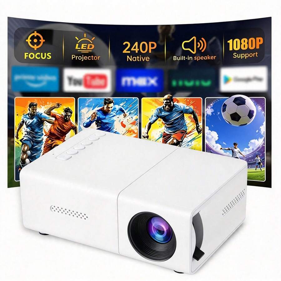 2026 Upgraded Mini Portable Projector, LCD Home Theater Projector With Built-In Speaker & Fast Focus, USB Powered, Compatible With Smartphone, Tablet, Laptop, TV Stick, For Movies, Gaming, Presentations & Home Entertainment - White - View 1