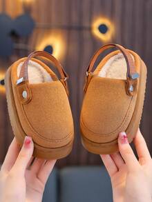 Baby Slippers With Back Strap, Adjustable Hook And Loop, Boys And Girls Indoor Home Bedroom Fuzzy Slippers - Brown - View 5