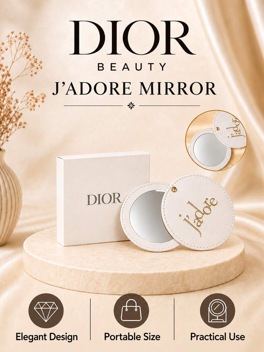 Dior 迪奧真我鏡子,白色合成皮革材質、內建高清鏡面、小巧輕薄便攜、日常補妝隨身收納、送禮自用皆宜