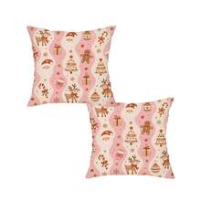 shangxia 2PCS--Pink Wavy Pattern Printed Christmas Pillow Covers, Santa Claus Reindeer Gingerbread Man Pattern Sofa Holiday Cushion Covers-- (Pillow Inserts Not Included) - Multicolor - View 8