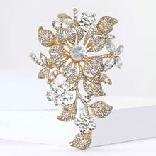 Women's Full Rhinestone Flower Brooch, Fashion Exaggerated Luxury Crystal Brooch Accessory - Gold - View 5