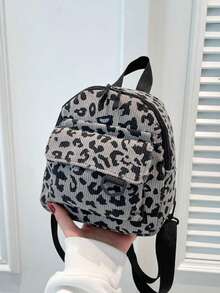 Stylish Corduroy Retro Leopard Print Mini Backpack. Perfect For Outdoor Activities, Play, Commuting, Etc., And A Perfect Gift For Teenagers. - Multicolor - View 6