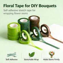 1 Roll Dark Green Coffe Stretch Floral Tape, Bouquet Stem Wrapping Floral Arranging Corsage Wedding Bouquet Christmas Craft, Use Tutorial Display ﻿For Bouquet Stem Wrapping Floral Arranging Corsage Wedding Christmas Halloween Thanksgiving Craft - Multicolor - View 6