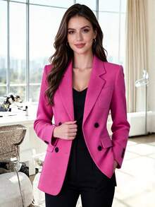 HOMEYEE Women Retro Elegant Casual Business Office OL Blazer, Long Sleeve, Autumn/Winter Spring Fall - Hot Pink - View 1