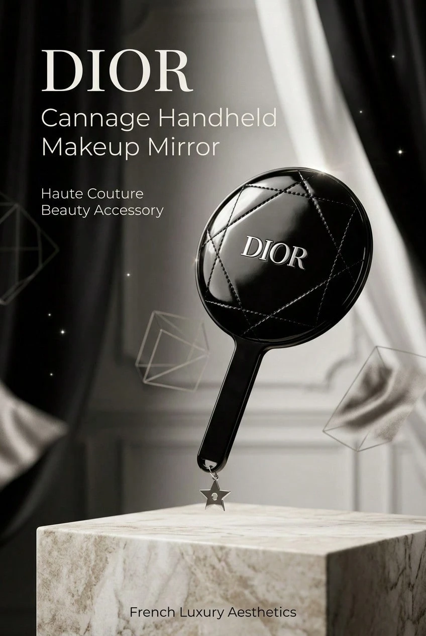 Dior Cannage Handheld Makeup Mirror, Classic Quilted Pattern, Star Charm Pendant, Luxury Hand Mirror For Daily Makeup & Gift - Black - View 1