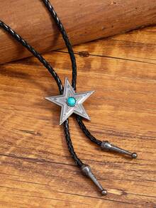 Western Cowboy Style Five-Pointed Star Bolo Tie, Western Cowboy Bolo Tie Rope Bow Tie Shirt Collar Decorative Necklace - Style 3 - View 3