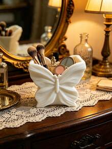 3D Printed Butterfly Shaped Makeup Brush Holder, 3D Butterfly Wing Design, Soft Pink & White Dual Color, Partitioned Storage For Makeup Brushes & Perfume Samples, Dressing Table Decor - Multicolor - View 12