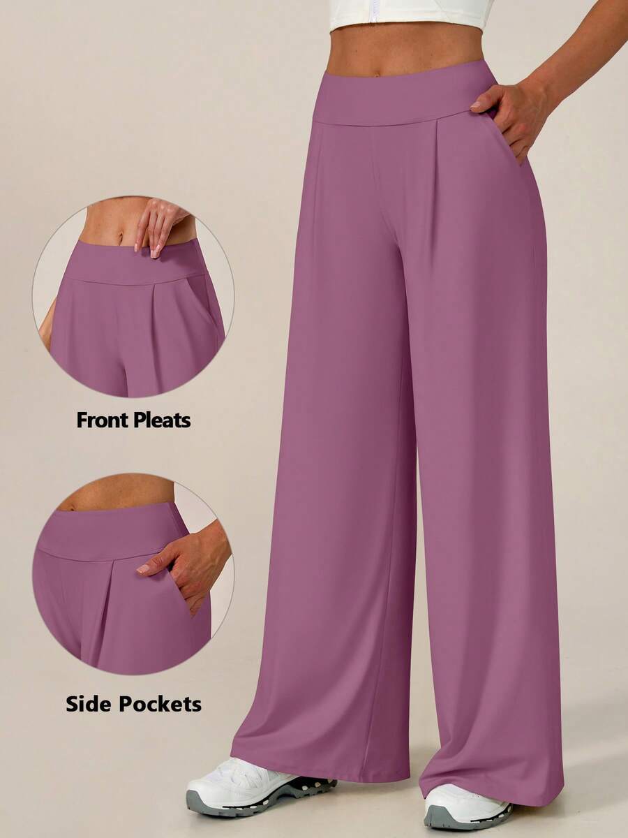TimeOff Women's 1pc Loose Waist-Cinching Wide Leg Sports Pants With Pockets - Purple - View 1