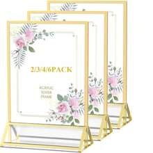 Clear Acrylic Sign Holder, Double-Sided Gold Display Frame T-Shape 4X6"/5X7"/6X8"/8.5X11.5"--2/3/4/6pcs, Suitable For Table Numbers, Menus, Flyers, Weddings And Offices, Photos And Art Display - Multiple Styles - View 2