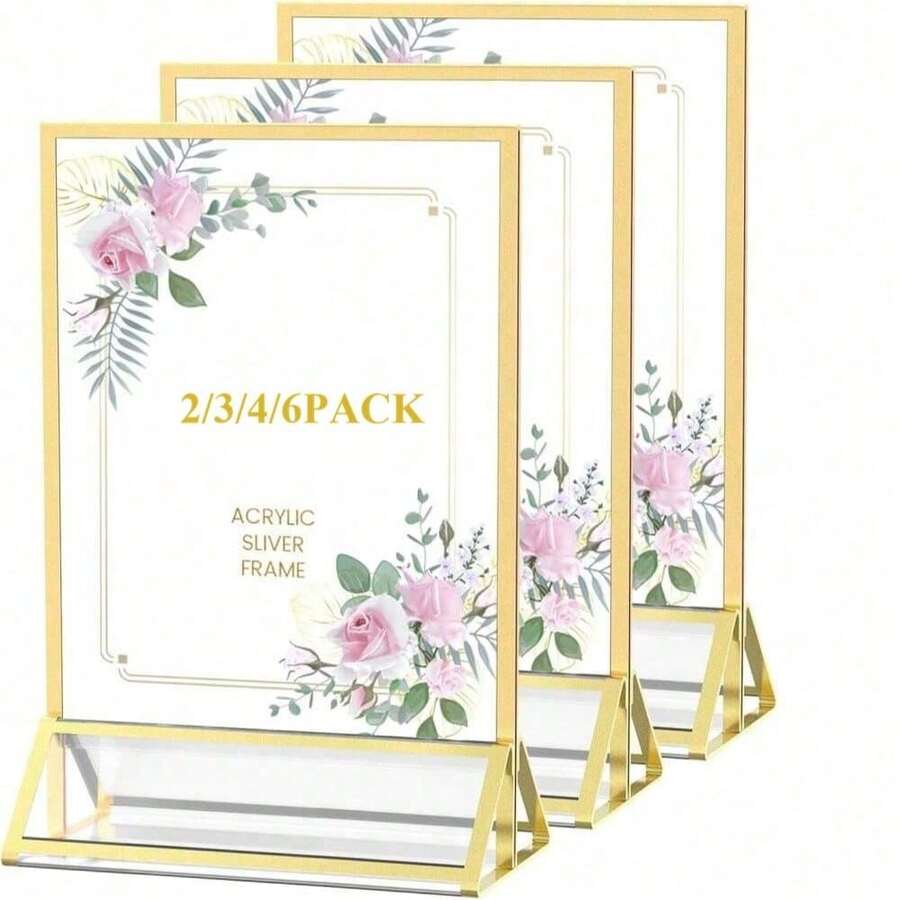 Clear Acrylic Sign Holder, Double-Sided Gold Display Frame T-Shape 4X6"/5X7"/6X8"/8.5X11.5"--2/3/4/6pcs, Suitable For Table Numbers, Menus, Flyers, Weddings And Offices, Photos And Art Display
