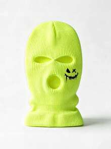 1pc Printed Smiling Face Balaclava Knitted Hat, Unisex Y2K Style Pom Pom Beanie, Outdoor Cold-Proof Casual Versatile Winter Warm Hat For Daily Commute - Knitted Hat - View 9