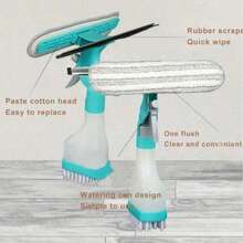 4-In-1 Glass Cleaning Brush, Multi-Function Window Cleaner, Can Scrape, Wipe, Scrub And Spray, Creative Household Cleaning Tool, Suitable For Bathroom, Mirror, Window, Glass And Tile Small Cleaning Tool - Blue - View 10