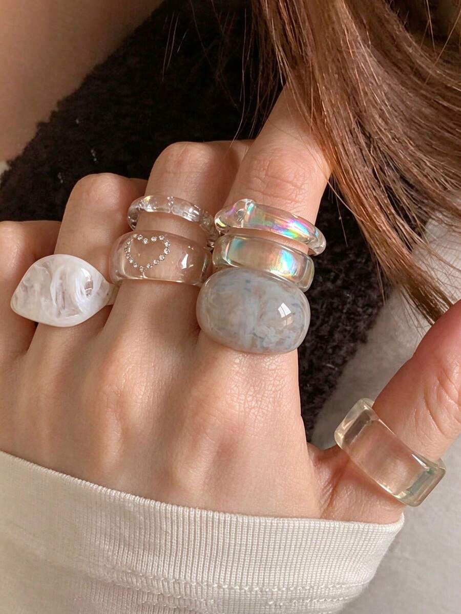 女款焦糖琥珀色戒指,透明樹脂幾何寬面設計,單件銷售,老錢風小眾高端百搭飾品 - 多色B - 查看 1