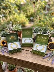 3pcs Mori Style Bird, Bee, Sunflower Beaded Bracelets With Gift Box, Jewelry Gift For Quiet Adventure And Pursuit Of Sunshine Faith - Green Treasure 3-piece Set - View 6