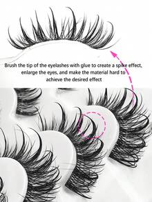 Asiteo 6 Pairs Wet Look Spiky Cartoon Faux Mink Eyelashes, Y2K Style 3D Fluffy Natural Exaggerated Dense Criss-Cross Soft Full Strip Lash Extensions Makeup Tool - Black - View 8