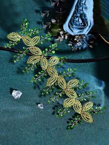 1PC Sparkling Rhinestone Bridal Hairband Fashion Leaf Shaped Women's Wedding Headband Suitable For Festive Party Hair Accessories - Multicolor - View 3