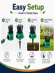 360° Automatic Multi-Head Garden Sprinkler, Plastic Material, No Power Required, Includes Multiple Components, Gardening Irrigation Tool - A - View 9