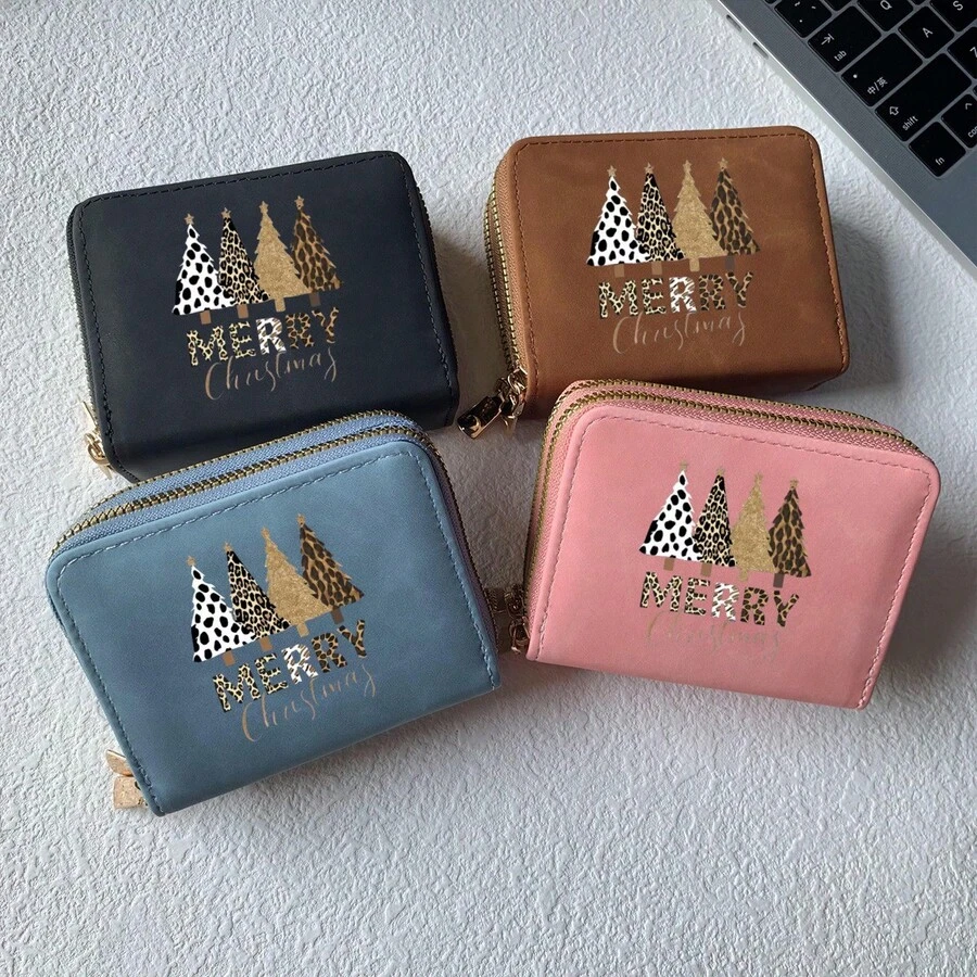 Leopard Tree Print Card Holder Lightweight Fashionable Wallet Suitable For Christmas Use For Women Double Zipper Mini Wallet Purse Wallet Card Wallet - Multicolor - View 1