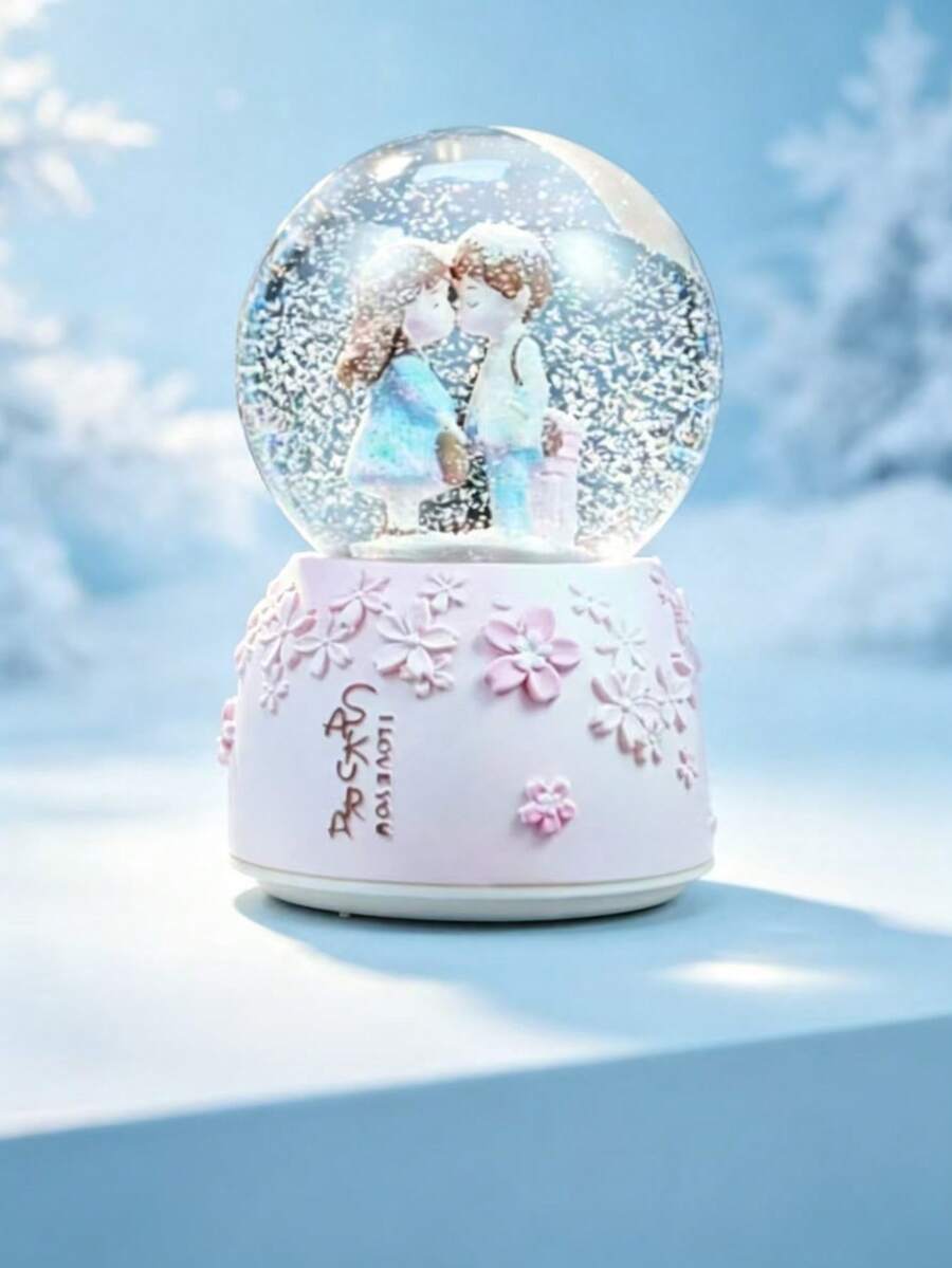 1pc Romantic Snowfall Ornament Room Decor Gift For Qixi Festival Creative Gift Birthday Gift For Girls Home Decor Desk Ornament - 1PC - View 1