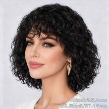 Loose Wave Human Hair Wig For Woman With 150% Density Full Machine Made Brazilian Human Hair Wig Luxurious Deep Wave Human Hair Wig With Bangs For Everyone - Natural Black - View 9