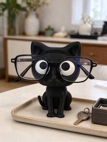 1pc 3D Printed Cat Glasses Holder (Frame Not Included) - Cute Plastic Desktop Storage Box With Glasses Stand, No Power Required, Home Decor & Holiday Gift, Office Supplies, Glasses Storage, Includes 2 Adhesive Pads - Multicolor - View 1