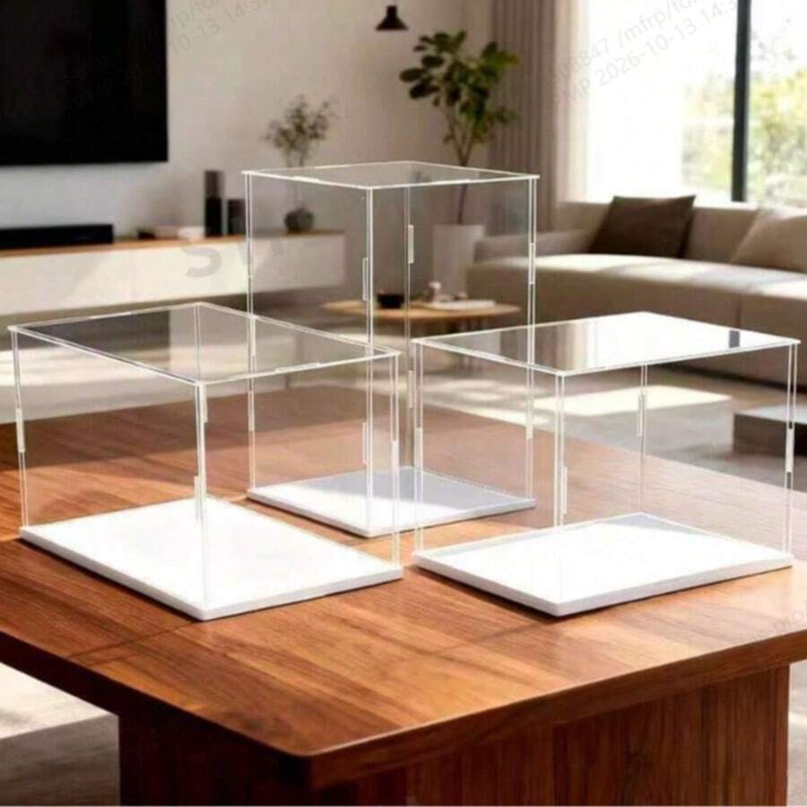 White Base Detachable Transparent Display Box, Display Cabinet, Display Case, Storage Box, High Transparency, Suitable For Toy Cars, Figurines, Crafts, Collectibles, Decor Storage, Available In Different Sizes - White Background - View 1
