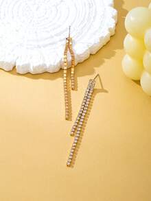 Women's Gold Full Rhinestone Long Tassel Earrings, Shiny Crystal Chain Drop Earrings, Wedding Party Accessories - Multicolor - View 5