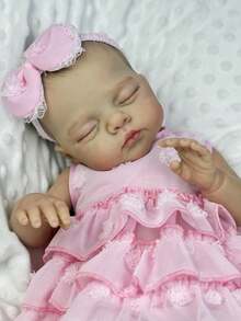 Muñeca bebé reborn dormida de 48 cm, juguete para niña, extremidades de vinilo y cuerpo de tela, bebé con vestido rosa, muñeca coleccionable realista hecha a mano, regalo de cumpleaños, juguete de casita, incluye chupete - Picardias - Ver 3