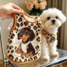 Leopard Print Flannel Small Dog Pet Vest, Thick Warm Sleeveless Puppy Clothes For Autumn/Winter, Soft Flannel Dog Apparel, Suitable For Maltese, Bichon, Teddy, Cold Weather Daily Pet Outfit - Multicolor - View 2