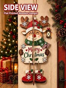1pc Christmas Reindeer Door Hanging Decor, Flat Wooden Merry Christmas Wall Sign, Cute Rudolph Welcome Sign, Suitable For Front Door, Hallway Entrance, Home Decor, Christmas Decoration, Christmas Gift For Family And Friends - Multicolor - View 5