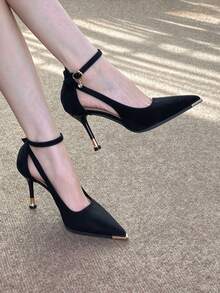 Women's Pointed Toe Buckle Design Versatile Fashion High Heels - Black - View 6