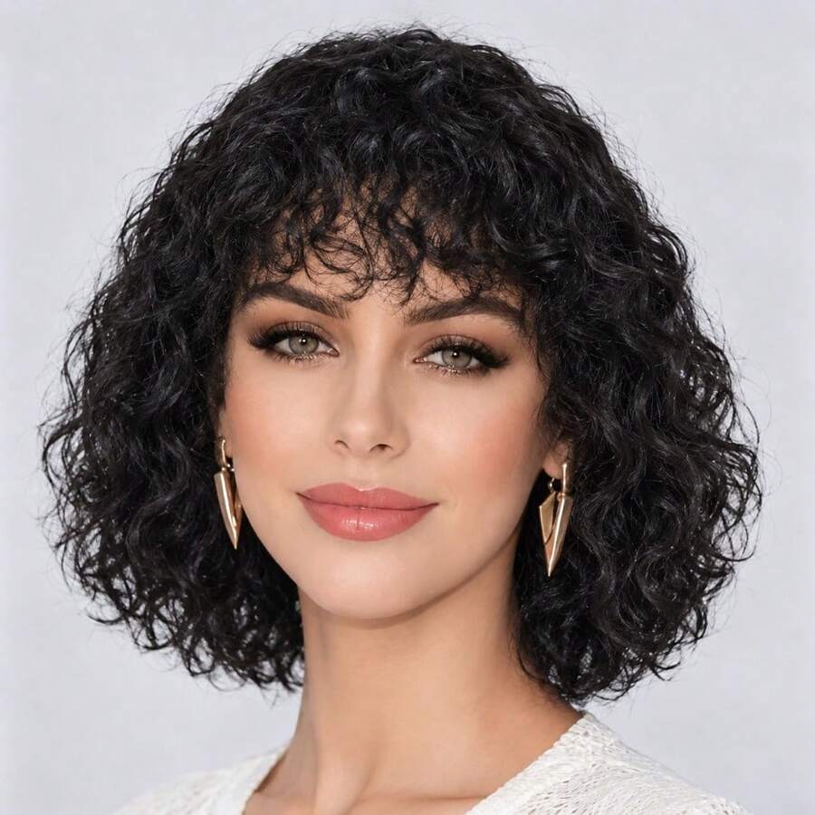 Loose Wave Human Hair Wig For Woman With 150% Density Full Machine Made Brazilian Human Hair Wig Luxurious Deep Wave Human Hair Wig With Bangs For Everyone