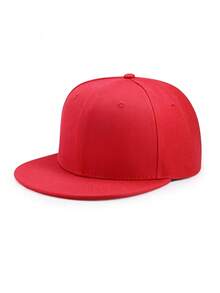 1pc Men's Outdoor Casual Fashion Black Solid Color Hip-Hop Flat Brim Cap, Street Style Popular For Daily Wear - Red - View 9