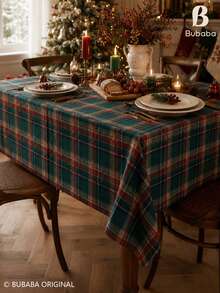 Red & Green Plaid Christmas Tablecloth, Vintage Farmhouse Style Dining Tablecloth, Holiday Decor Tablecloth, Suitable For Christmas Dinner Party - Multicolor - View 5